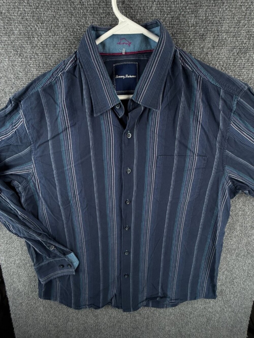 Tommy Bahama Cotton Silk Stretch Blue Striped Button Up Shirt Men Long Sleeve
